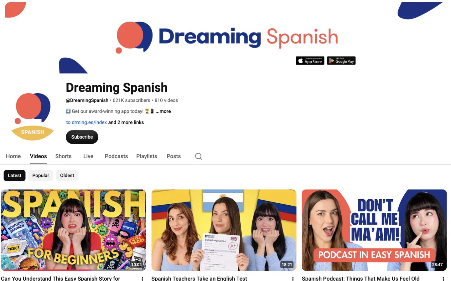 The Dreaming Spanish channel on YouTube.