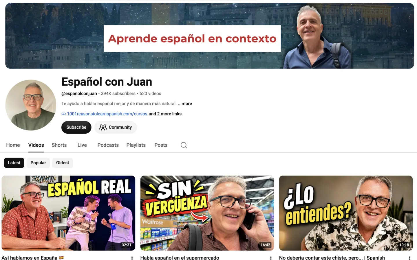 The Español con Juan channel on YouTube.