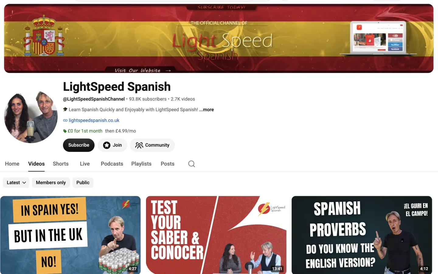 The Light Speed Spanish channel on YouTube.