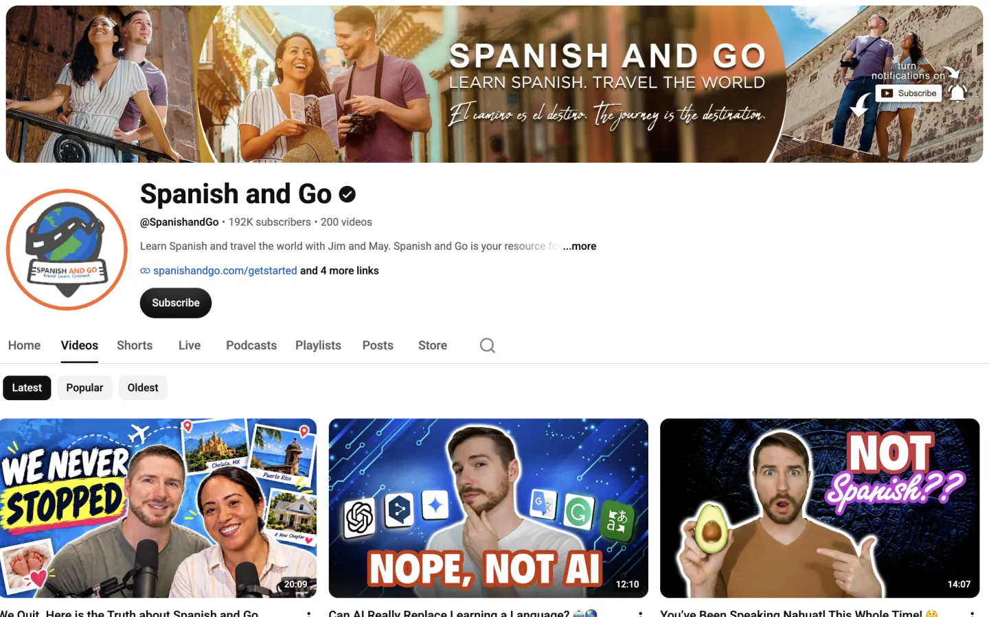 The Spanish and Go channel on YouTube.