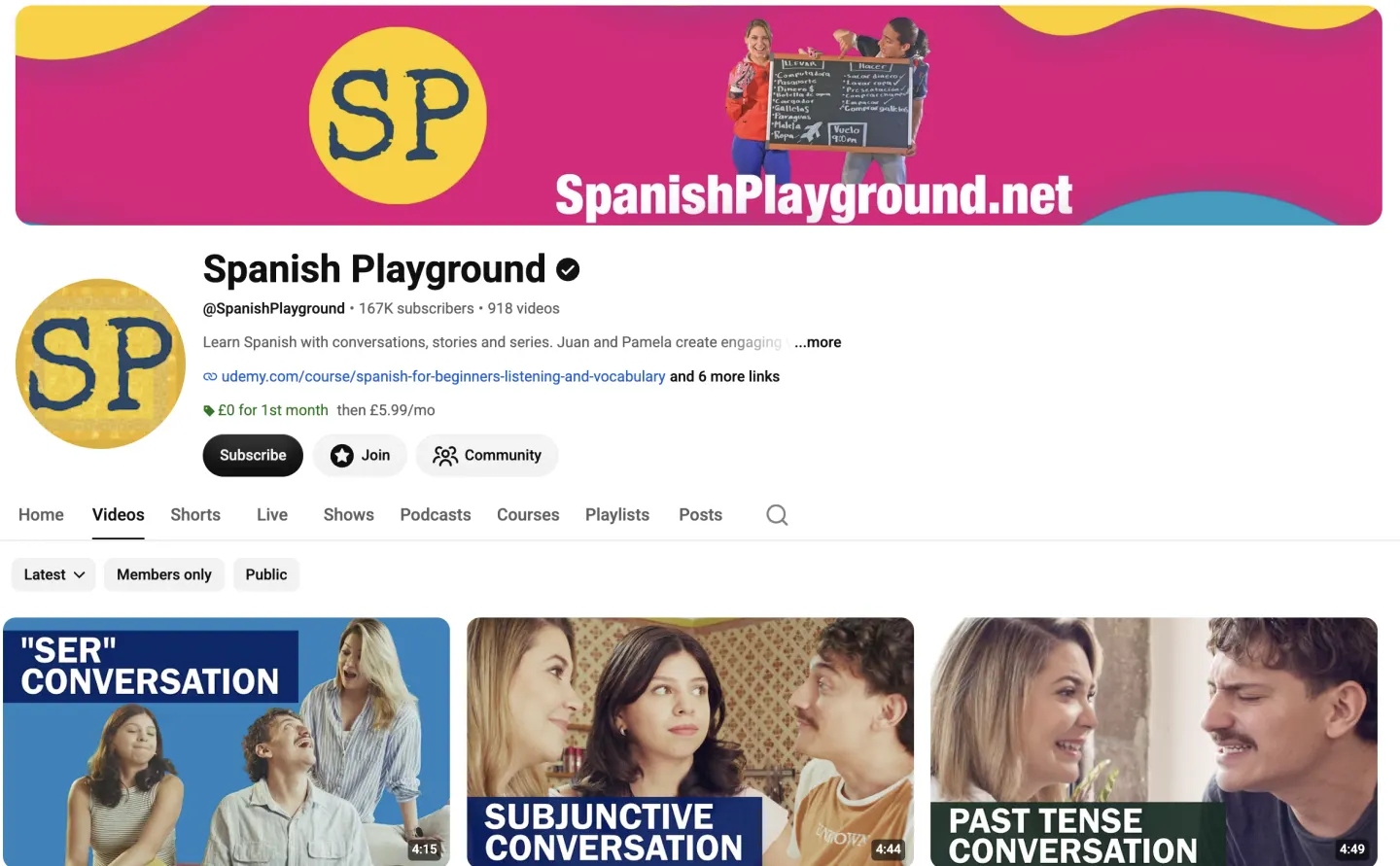 The Spanish Playground channel on YouTube.