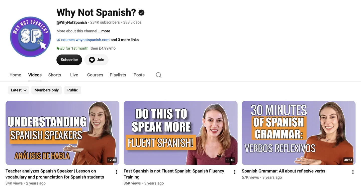 The Why Not Spanish? channel on YouTube.